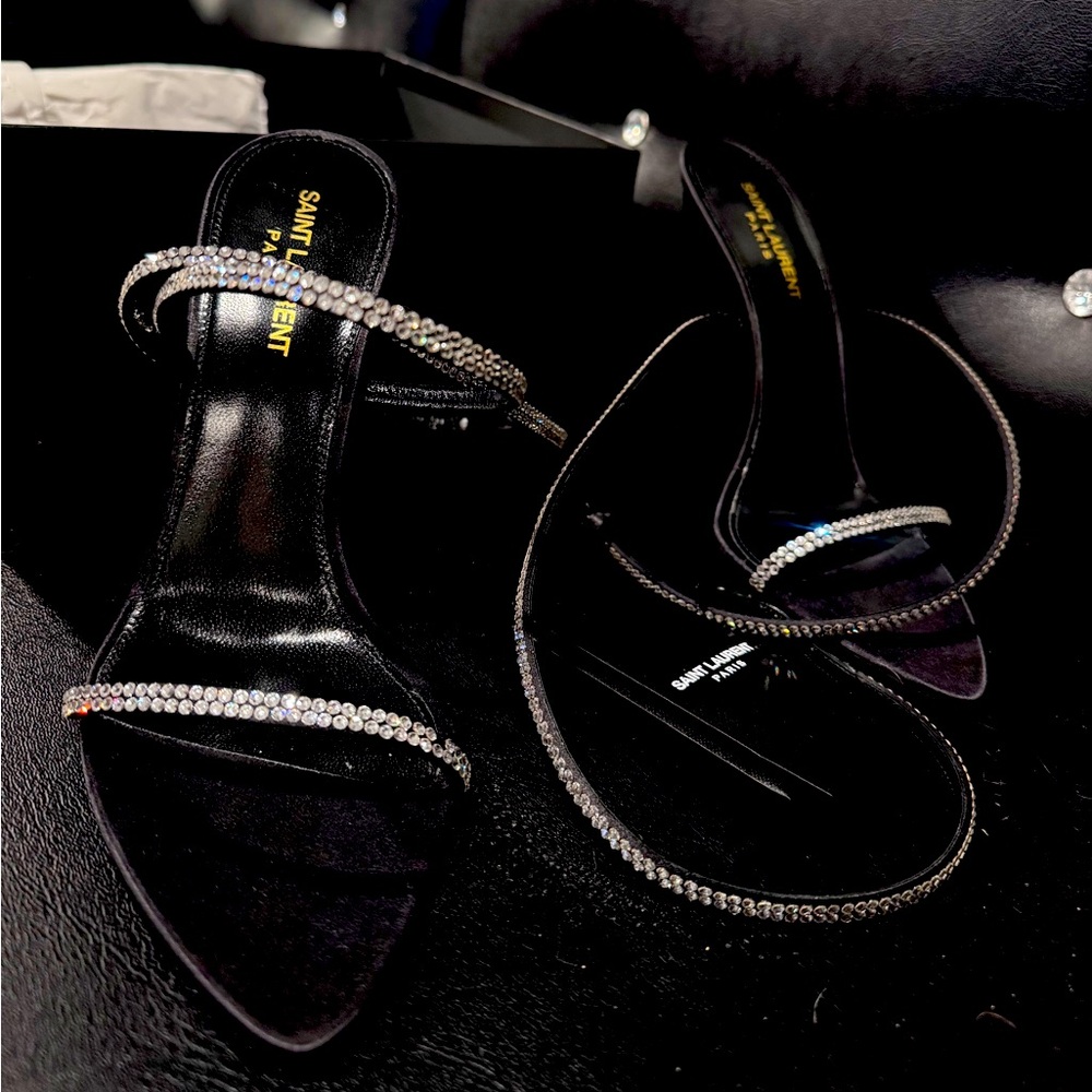 Saint Laurent 100  % authentic! 
Georgia rhinestone-embellished satin sandals
